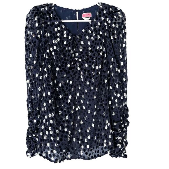 Kate Spade Scatter Dot Top Celestial Blue Women's XS Burnout Velvet Metallic - Picture 2 of 9
